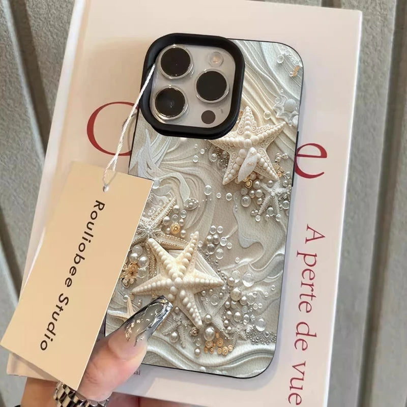 Starfish Pearl Decorated Print Phone Case For iPhone 16 Case iPhone 17 15 13 11 14 12 Pro Max 16 Plus XS X XR 16E Soft TPU Cover