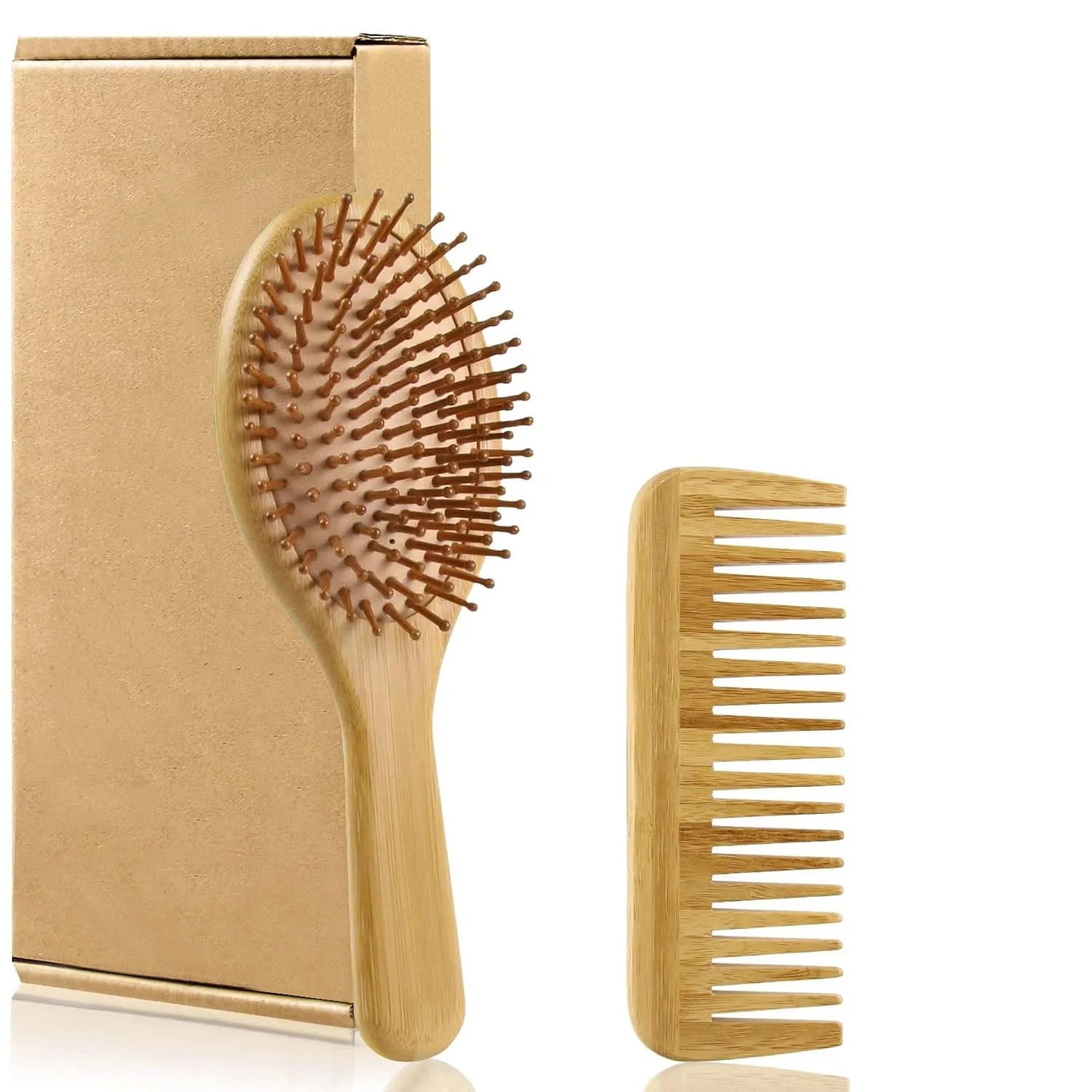 Bamboo Hair Brushes and Comb Set, Comb for Women and Detangling, Great on All Hair, Handmade for Women Men