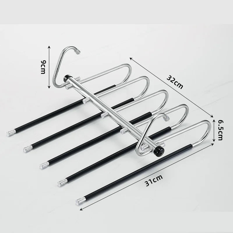 1/2pcs Folding Magic Pants Hangers,5/9Layer Stainless Steel Space Saving Clothes Rack,Jeans Trousers Scarf Organizers for Closet
