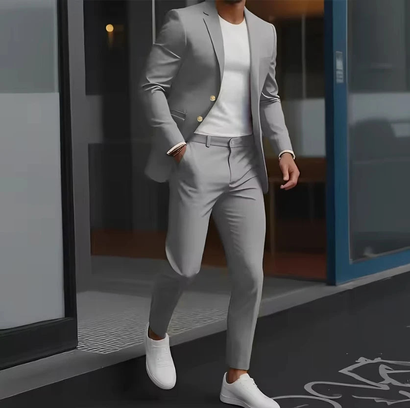 Formal Suit for Mens Wedding Groom Tuxedo Business Work Clothes Office Jacket Pants 2-Piece Suit 2-Button Blazer
