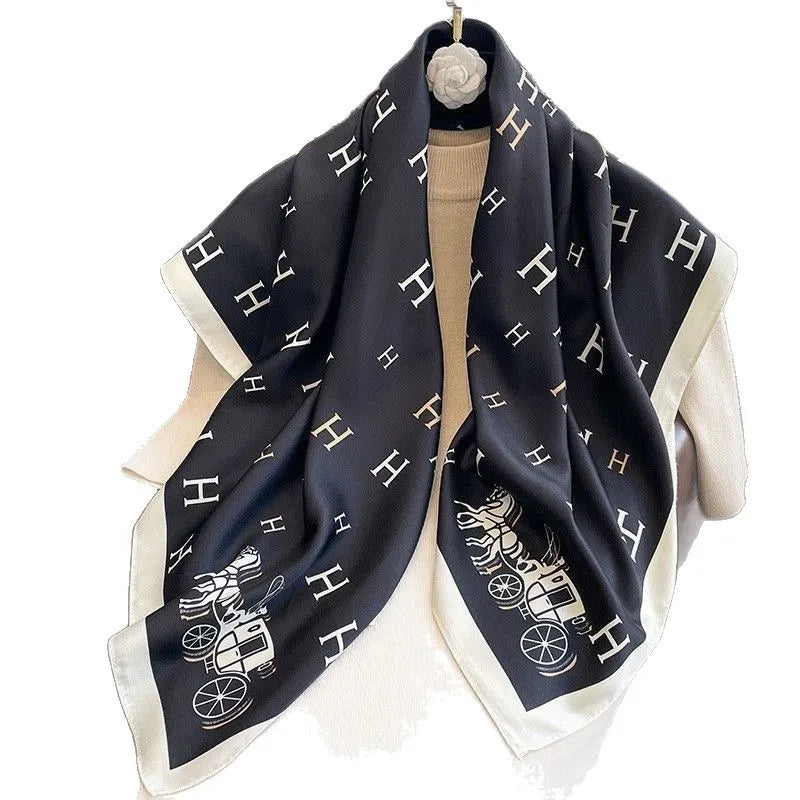 New Fashionable Silk Scarf 70cm Printed Long Rectangle Women's Versatile Decorative Fashion Neck Scarf Autumn Origin Jinhua