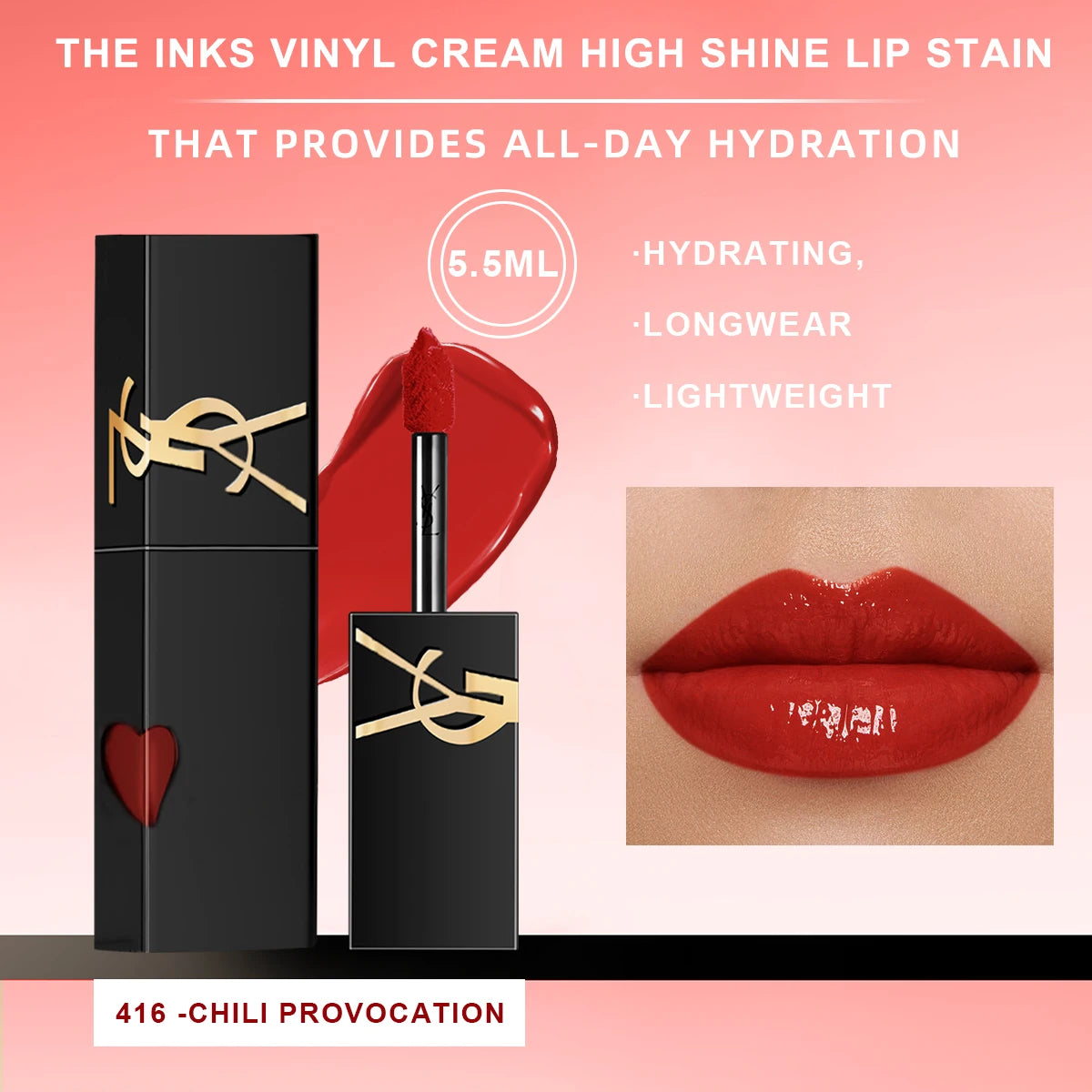 Yves Saint Laurent The Inks Vinyl Cream High Shine Lip Stain #610-Nude #416-Chili  - 0.18 FL .OZ./5.5ML