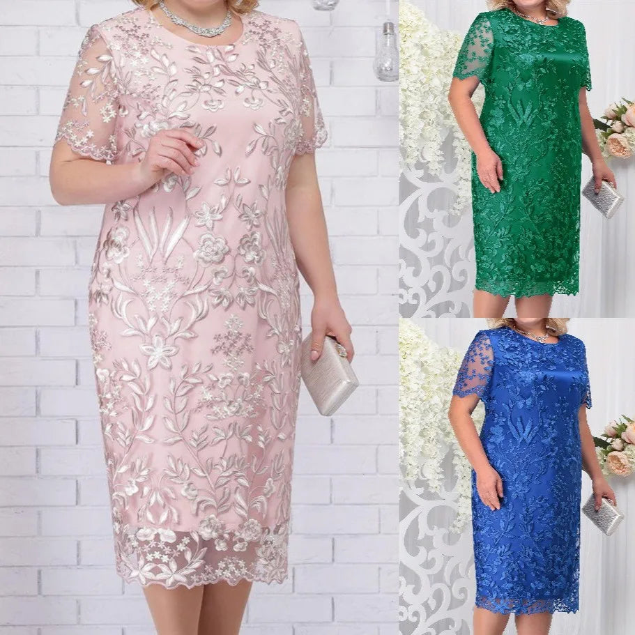 Plus size Women's Dress New Large Size Women's Dress Spliced Embroidered Lace Slimming Slim Fit Cocktail Dress7134259#