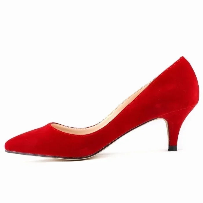 Large Size Women Solid Color Pumps Classic 5cm Low High Heels Breathable slip on Pointed Toe Stiletto Female Work Wedding Shoes