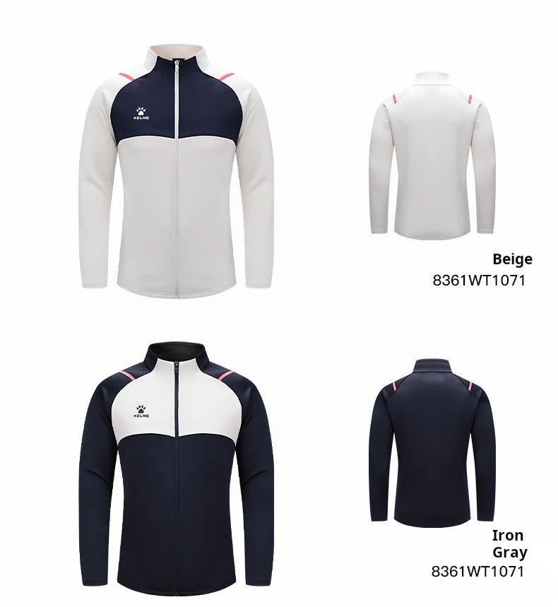 Kelme Football Training Knitted Jacket For Men's Spring 2024 Printed Stand Up Collar Cardigan Sports Coat Children's Sportswear