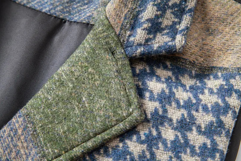 Men's Fashionable Retro Patchwork Collarless Plaid Vest Autumn Winter European Size Slim Fit Single Button Casual Youth Trend