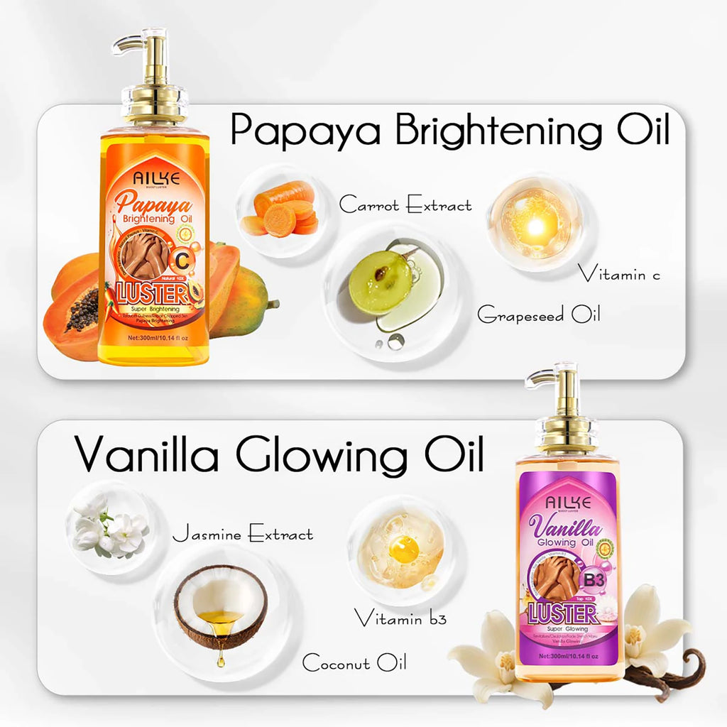 AILKE Lightening Body Massage Oil, Moisturizing, Anti Wrinkles, Dry Lines, Dark Spots Removal for All Skin Types, 300ml