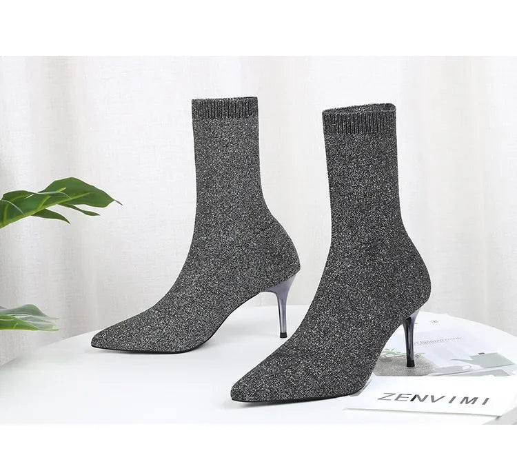 Sexy Sock Boots Knitting Stretch Boots High Heels for Women Fashion Shoes 2024 Spring Autumn Ankle Boots Female
