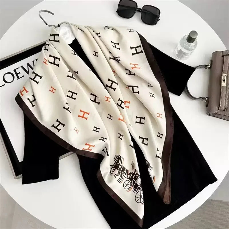 New Fashionable Silk Scarf 70cm Printed Long Rectangle Women's Versatile Decorative Fashion Neck Scarf Autumn Origin Jinhua
