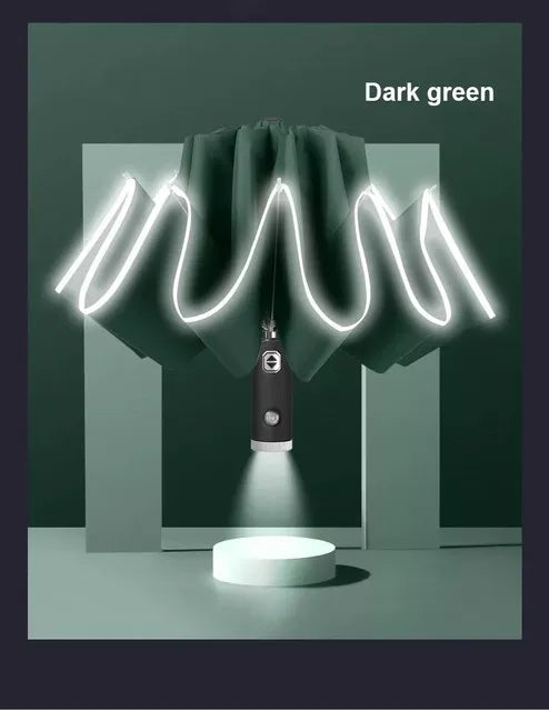 LED Umbrella Male Fully Automatic Reverse Umbrella Female Dual Purpose Folding Automatic Umbrella Large Size