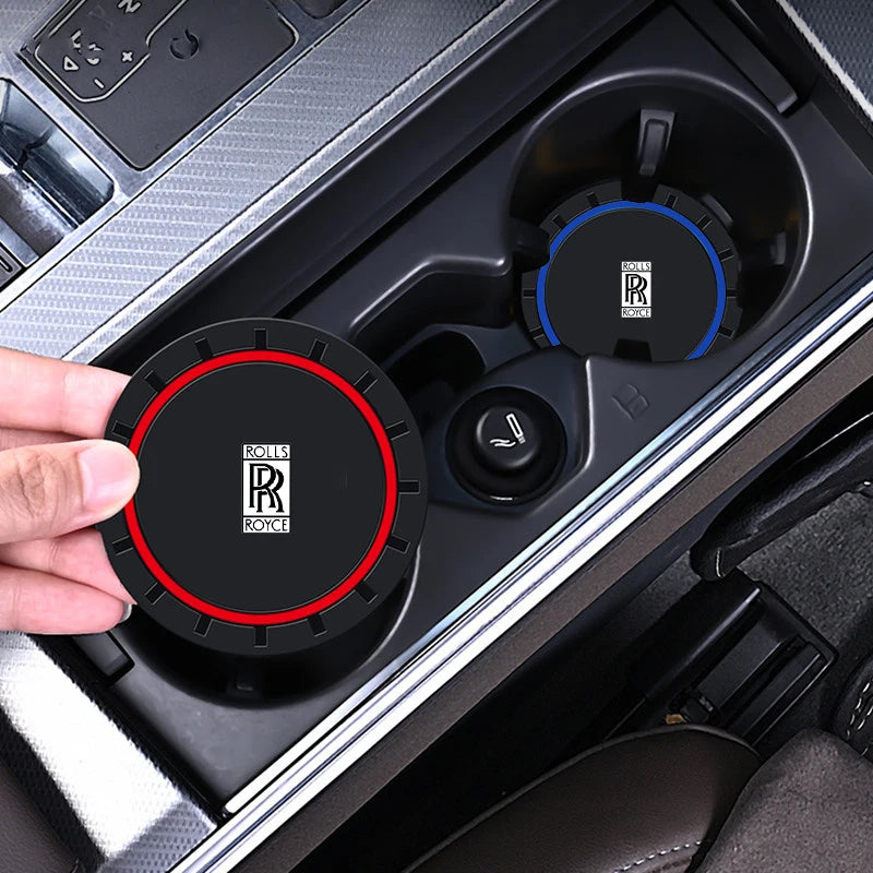 2PC Leather Interior Car Anti Slip Mat Coaster Car Water Cup Slot Accessory for Rolls-Royce Cullinan Phantom Ghost Wraith Dawn