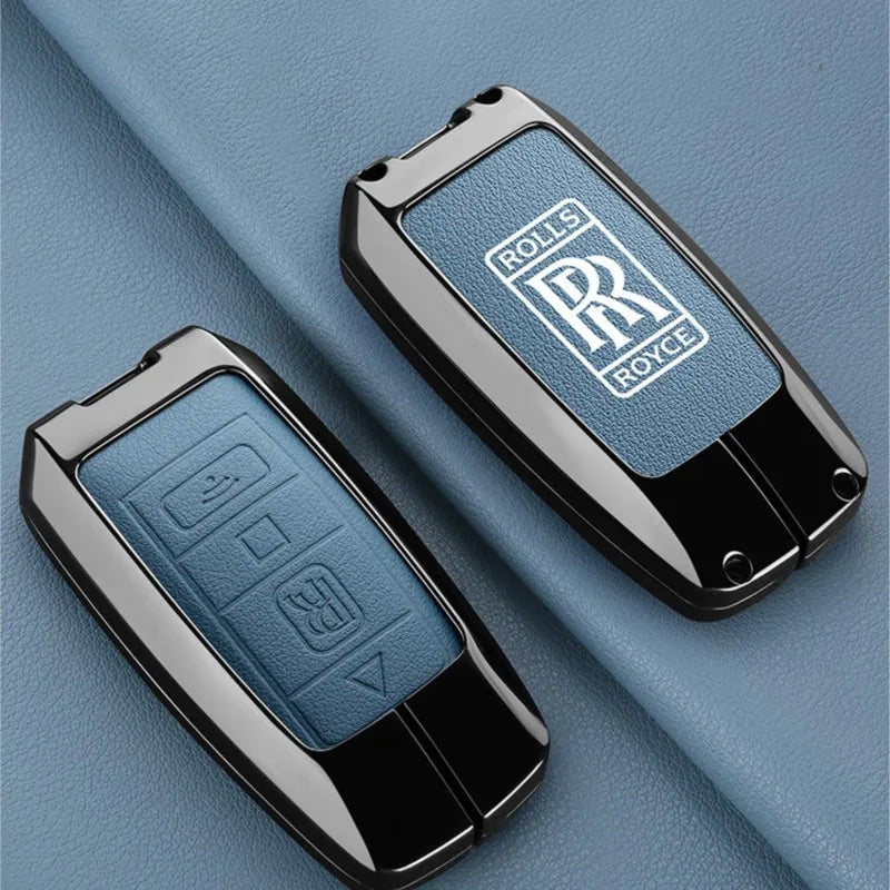 Zinc Alloy Leather Car Smart Remote Key Case Cover Shell For Rolls-Royce Cullinan Phantom Ghost Wraith Dawn Keychain Accessories