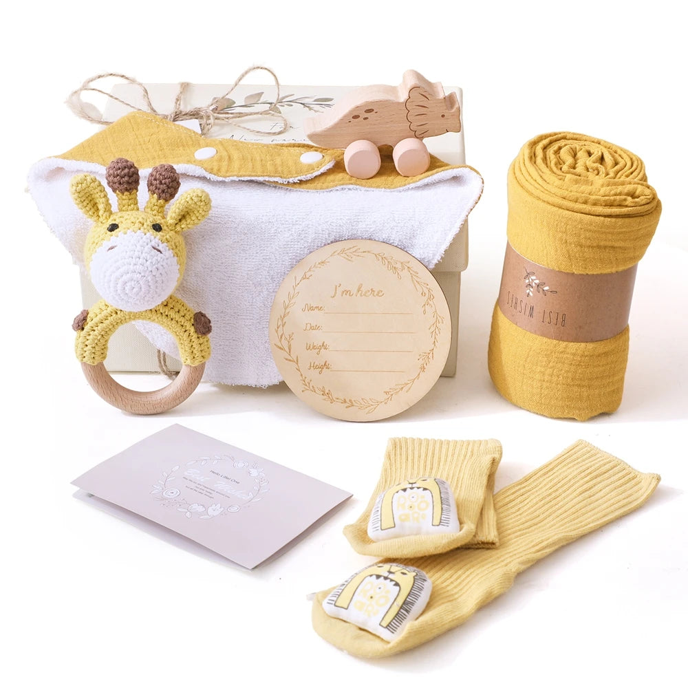 Baby Double-sided Cotton Bath Towel Newborn Care Set Children's Memorial Card Newborn Baby Gift Box Boy And Girl Bathing Set