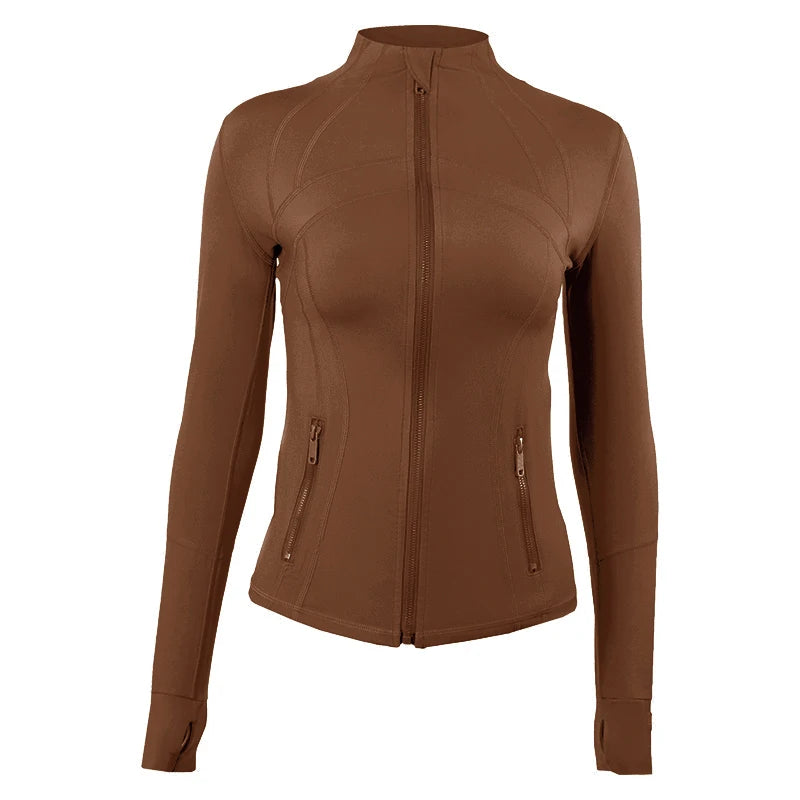 Yoga clothing, slim-fitting women's sports spring jacket, breathable quick-dry sports pure color jacket, female tight-fitting