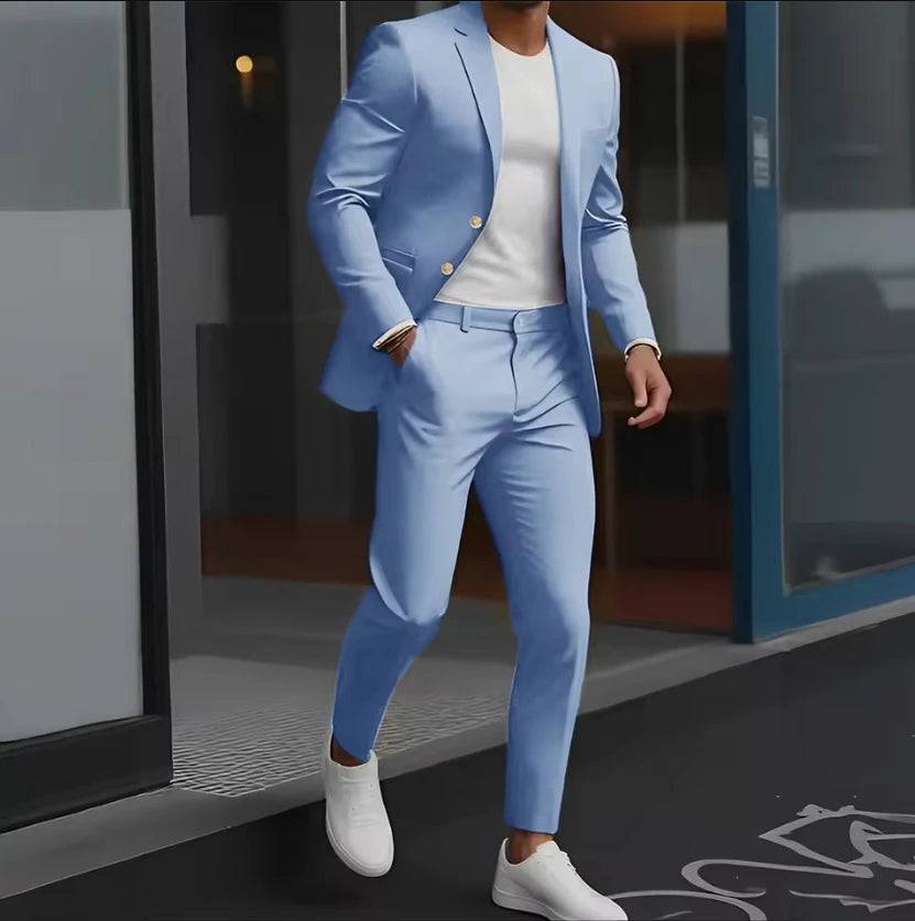Formal Suit for Mens Wedding Groom Tuxedo Business Work Clothes Office Jacket Pants 2-Piece Suit 2-Button Blazer