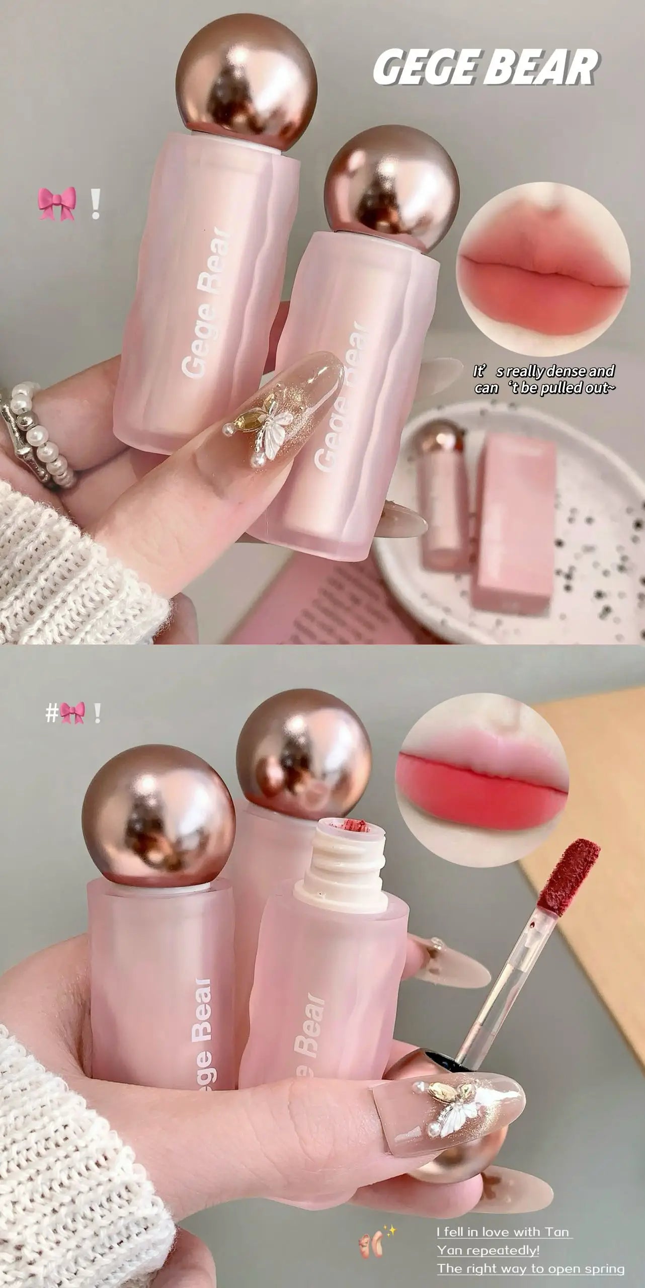 Gege Bear Velvet Matte Lip Mud, Soft, High Pigment for Long-lasting Wear, and Brightening Velvet Matte Finish Lip Color
