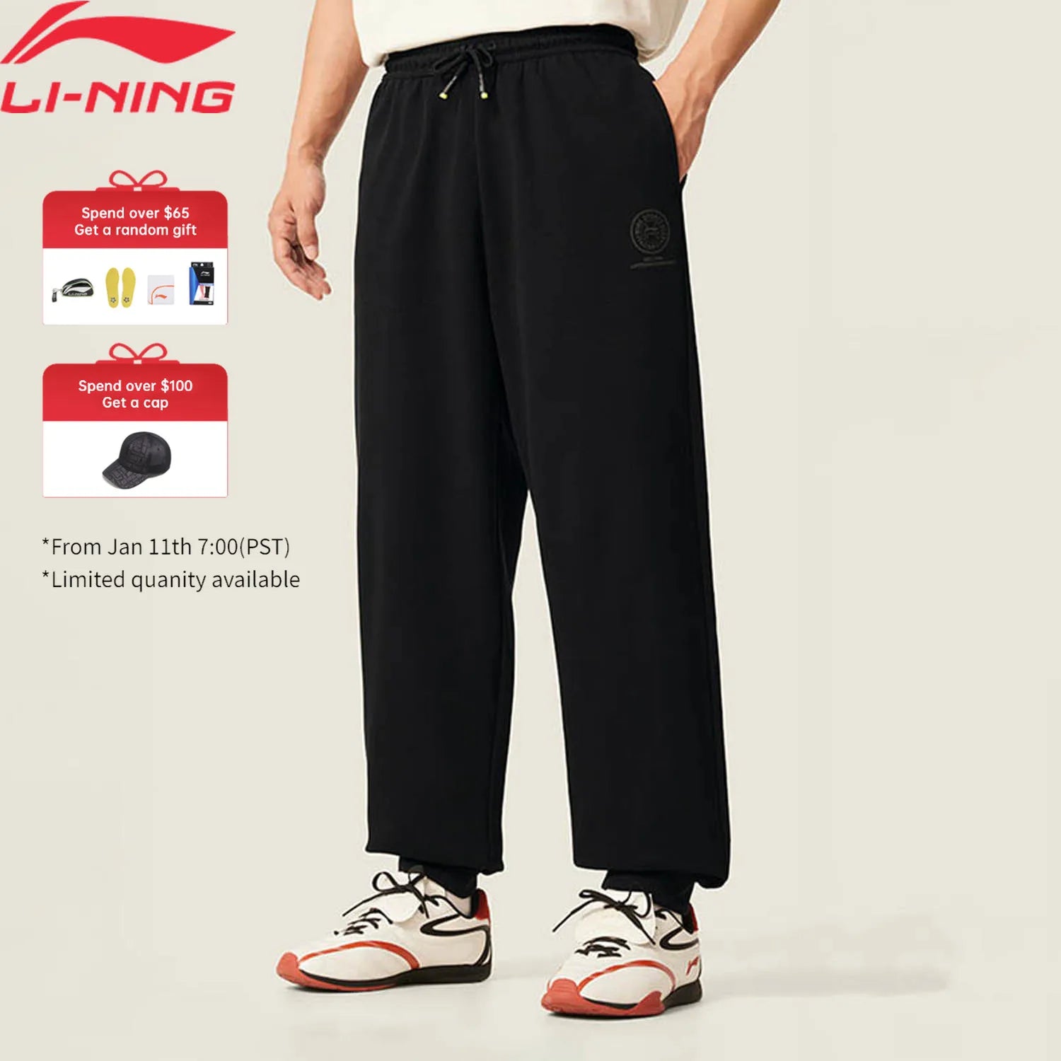 Li-Ning Men's Sports Style Pants SORONA Loose Fit Adjustable Waist Comfortable LiNing Leisure Sweatpants AKLV371