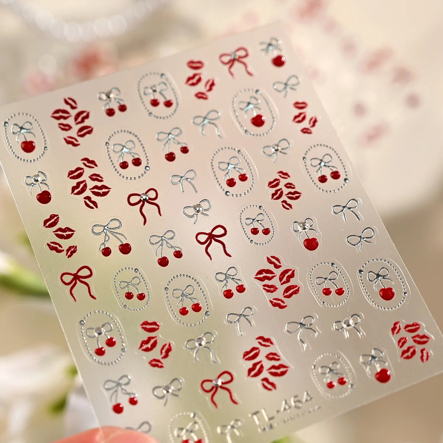 Spring Strawberry Vine 5D Nail Art Stickers Garden Fresh Red Strawberry Green Leaves Flower Cherry Branch Bow Nail Decals DIY
