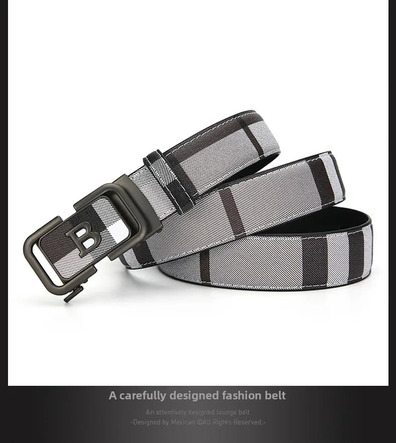 Trendy Plaid B Letter Automatic Buckle Belt for Men Premium Quality Fashionable Business Style Versatile Home Use