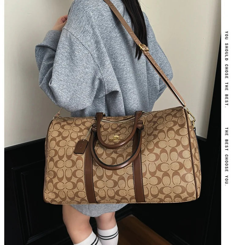 Weekend Getaway Large Duffle Travel Bag, Monogram Canvas Carry On Bag for Business Trip Gym Overnight