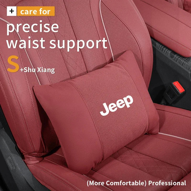 Car Suede Ventilate Headrest Seat Waist Cushion Pillow Jeep Wrangler Grand Cherokee Renegade Compass Gladiator Patriot Commander