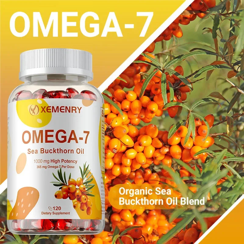 OMEGA-7 Sea Buckthorn Oil Supplements - Antioxidant, Supports Skin, Hair and Nail Health, Improves Digestion, Boosts ImmunitySup