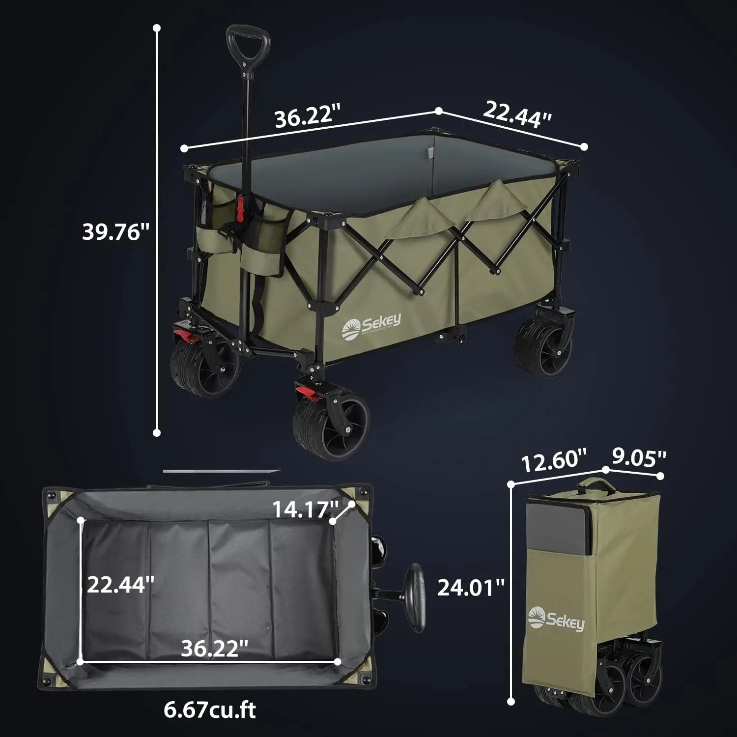220L Collapsible Foldable Wagon with 330lbs Weight Capacity, Heavy Duty Folding Utility Garden Cart
