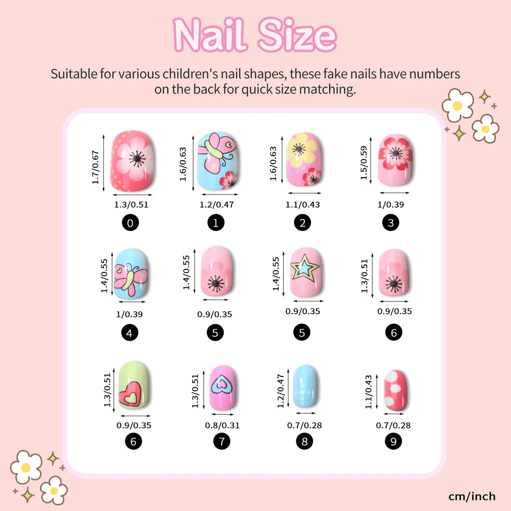 120pcs Square Round Flower Polka Dots Child False Nails Candy Color Mermaid Fish Scales Kids Press On Nails Pink Wearable Nails