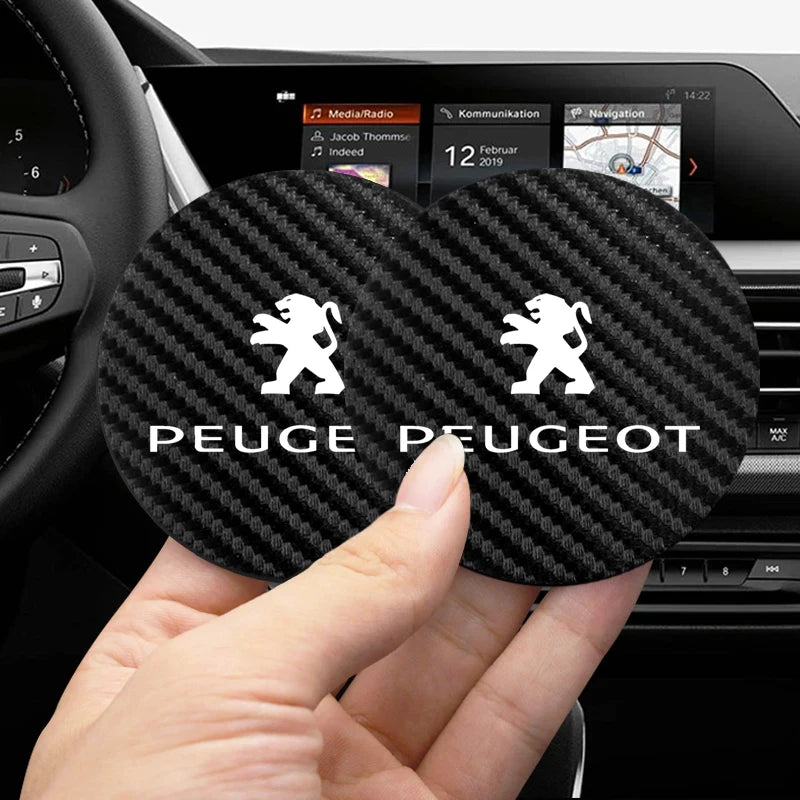 2Pcs Car coaster water anti slip pad silicone waterproof interior accessories For Peugeot 206 208 207 3008 308 2008 107 508 607