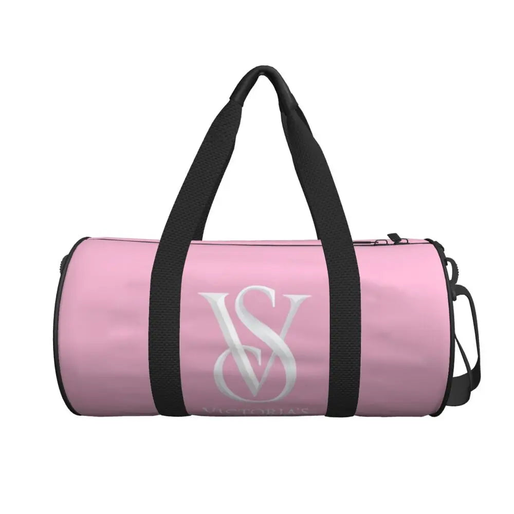 Pink White Stripe Round Capacity Travel Duffel Bag Male Female Large-Capacity Hand Luggage Sports Fitness Bag Travel Package