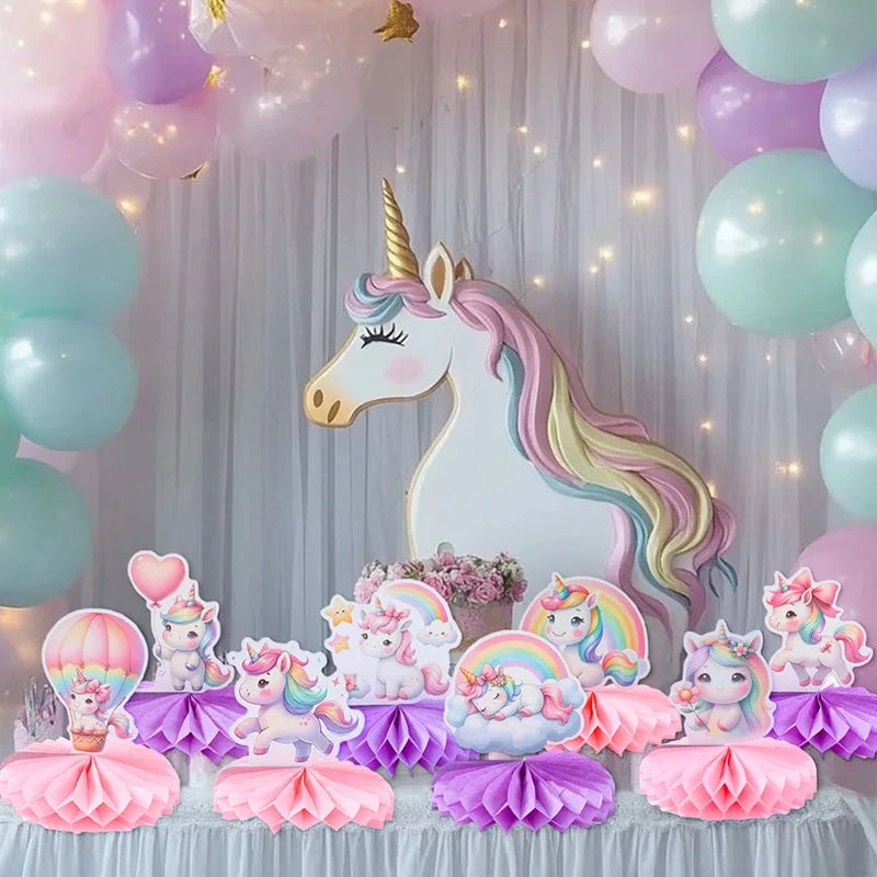 Rainbow Unicorn Honeycomb Ornament Set Rainbow Unicorn Birthday Party Decoration Kids Baby Shower Birthday Party Supplies