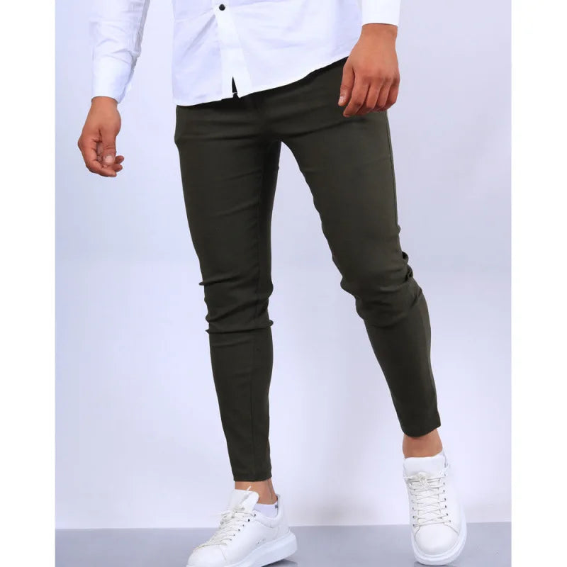 Men's Casual Decorative Fake Pocket Pure Color Formal Pants Mid Waist Long Trousers Cotton Polyester Blend Fashion Urban