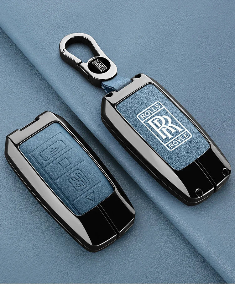 Zinc Alloy Leather Car Smart Remote Key Case Cover Shell For Rolls-Royce Cullinan Phantom Ghost Wraith Dawn Keychain Accessories