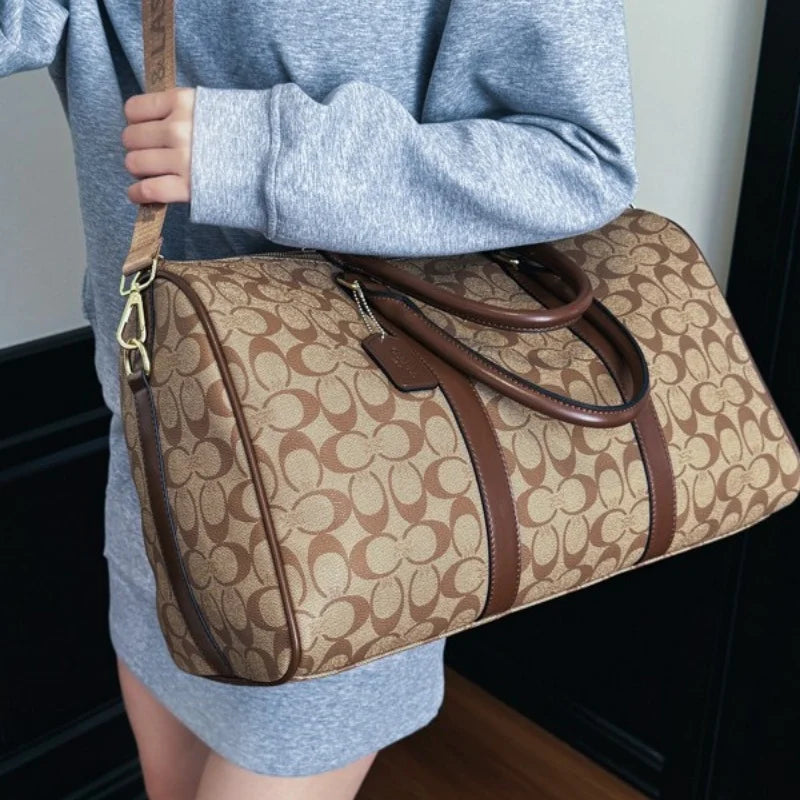 Weekend Getaway Large Duffle Travel Bag, Monogram Canvas Carry On Bag for Business Trip Gym Overnight