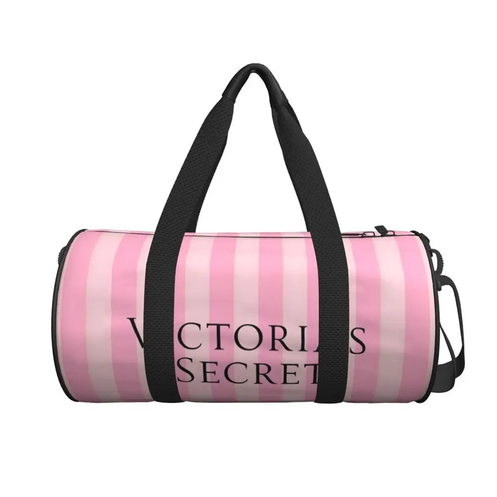 Pink White Stripe Round Capacity Travel Duffel Bag Male Female Large-Capacity Hand Luggage Sports Fitness Bag Travel Package