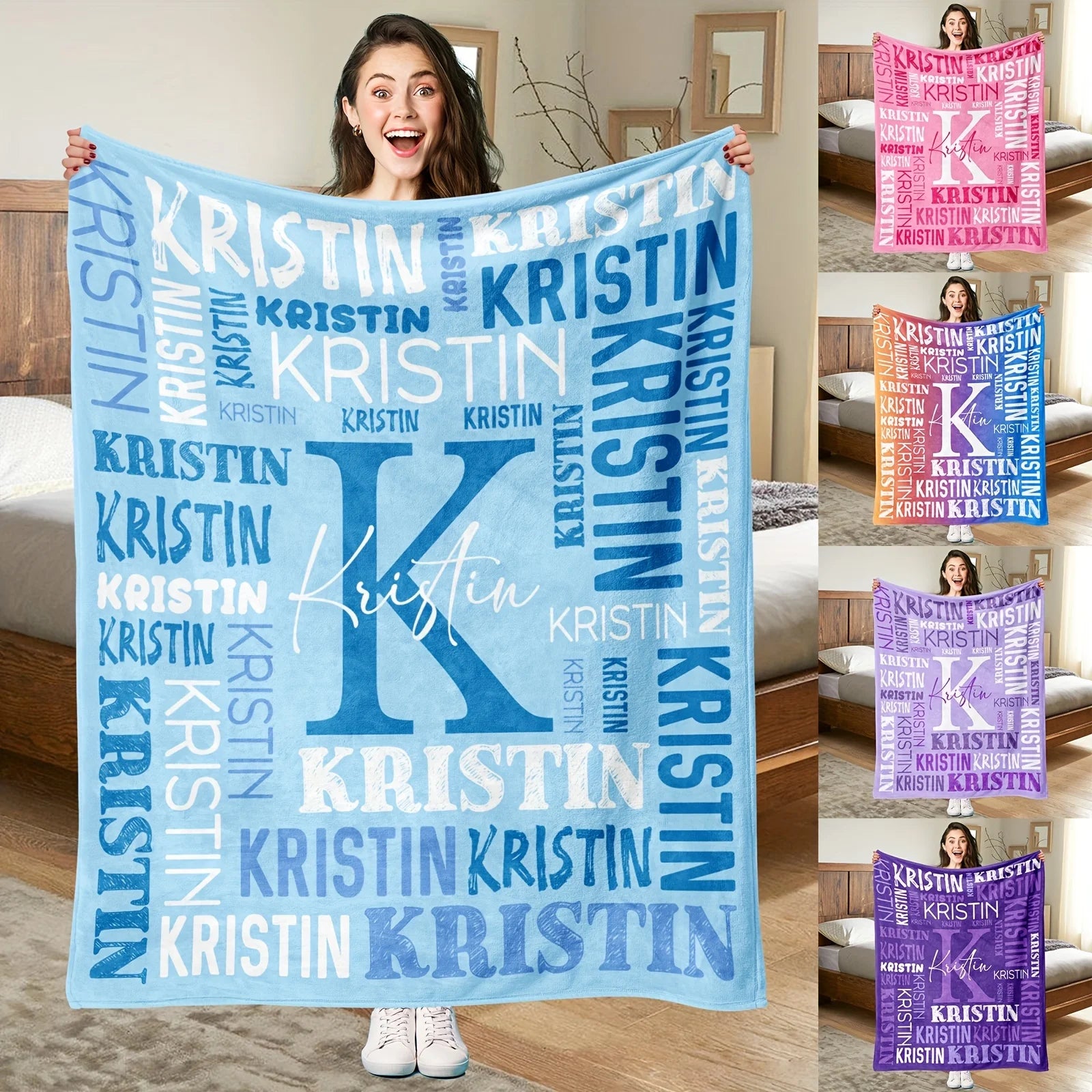 1pc Soft fleece custom name flannel throw blanket | Personalized for son or daughter, vintage style custom gift