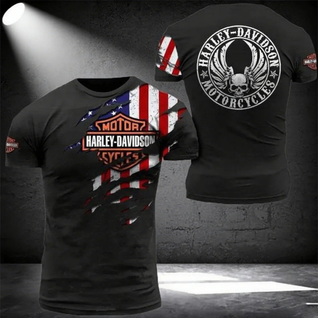 For Harley Davidson European and American Trend Street Motorcycle Tough Man Motorcycle Cotton Printed Short Sleeve High Quality