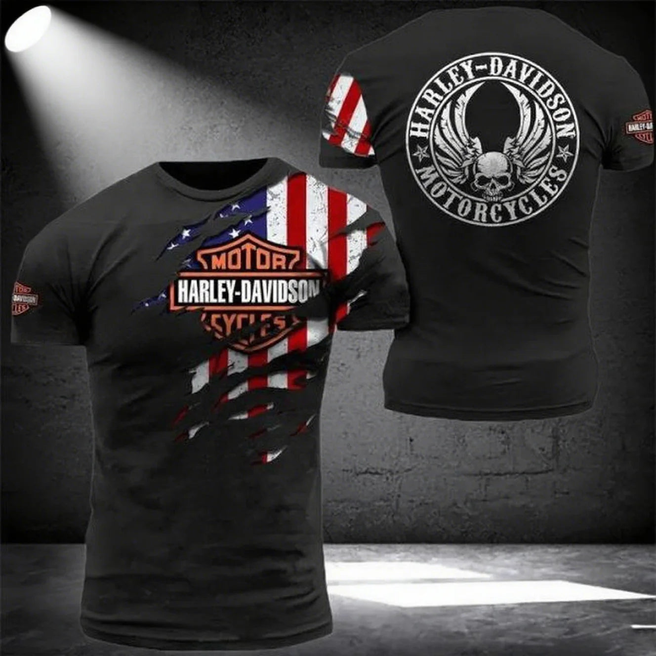 For Harley Davidson European and American Trend Street Motorcycle Tough Man Motorcycle Cotton Printed Short Sleeve High Quality
