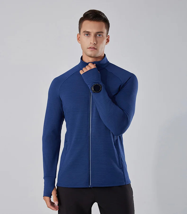 Men's Women's Marathon Running Training Jackets Thumb Holes Watch hole Stand collar Fitness Winter Jogging Training Zipper Coat