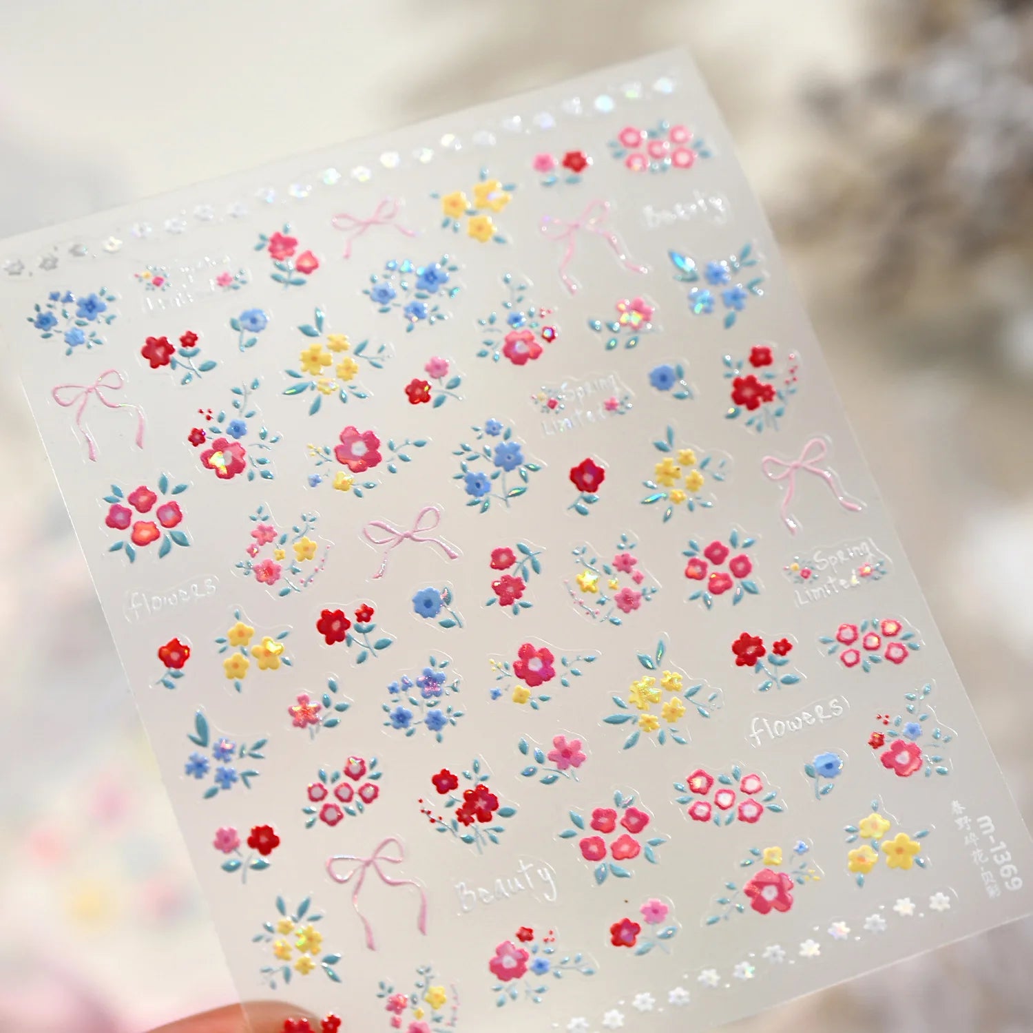 Spring Strawberry Vine 5D Nail Art Stickers Garden Fresh Red Strawberry Green Leaves Flower Cherry Branch Bow Nail Decals DIY