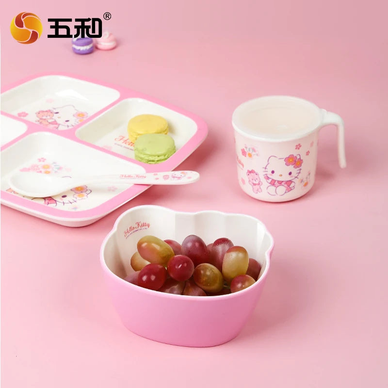 For Cherry Blossom Hello Kitty Tableware Baby Complementary Food Bowls BPA-Free Dining Plates Rice Bowl Cartoon Divided Plates