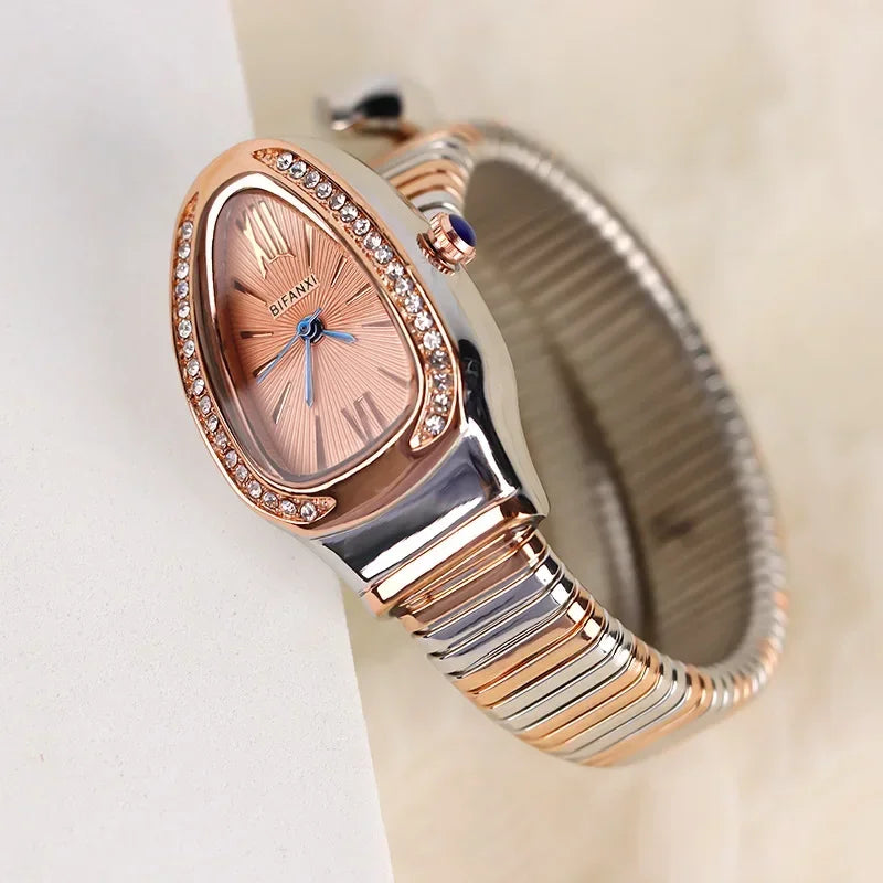 Gold Sliver Unique Creative Snake Shaped Design Bracelet Watch Women Quartz Watch Luxury Bangle Watches Ladies Clock AAA Watch