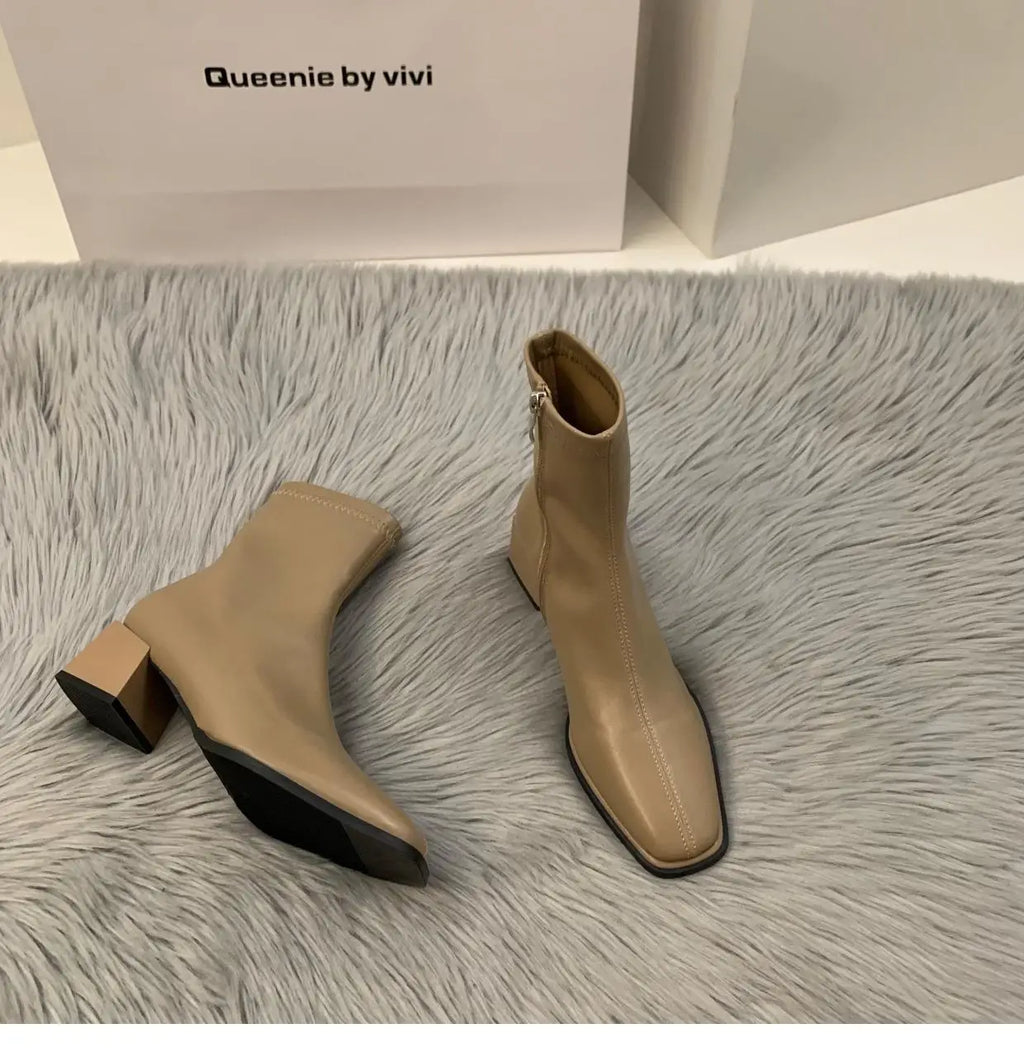 Women's High Heel Leather Boots ort Faion Boots Street Sle Me  PU Upper Spring Autumn Season Thi Heel