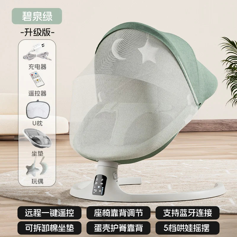 Baby Electric Rocking Chairs,Baby Bouncers Bluetooth & USB Music Baby Swing Electric 180° Rotating Seat, Multi Speed Baby Rocker