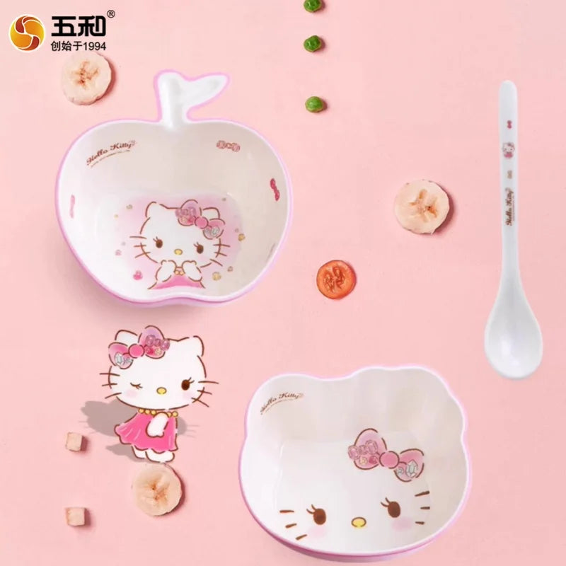 For Hello Kitty Children Tableware Cartoon Irregular-shaped Bowls Anti-scald Dining Plates BPA Free Baby Food Supplement Bowls