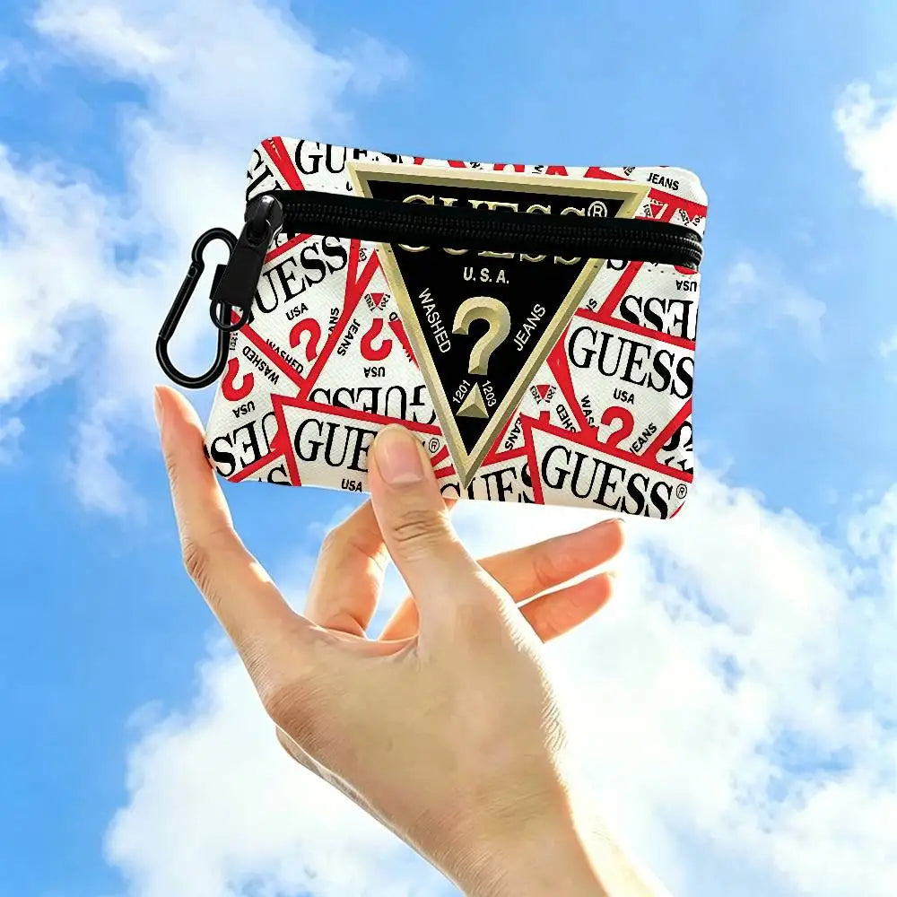 G-Guess-s logo White Oxford Cloth Zipper Coin Purse Lightweight Hanging Key Pouch Card Holder For Daily Use