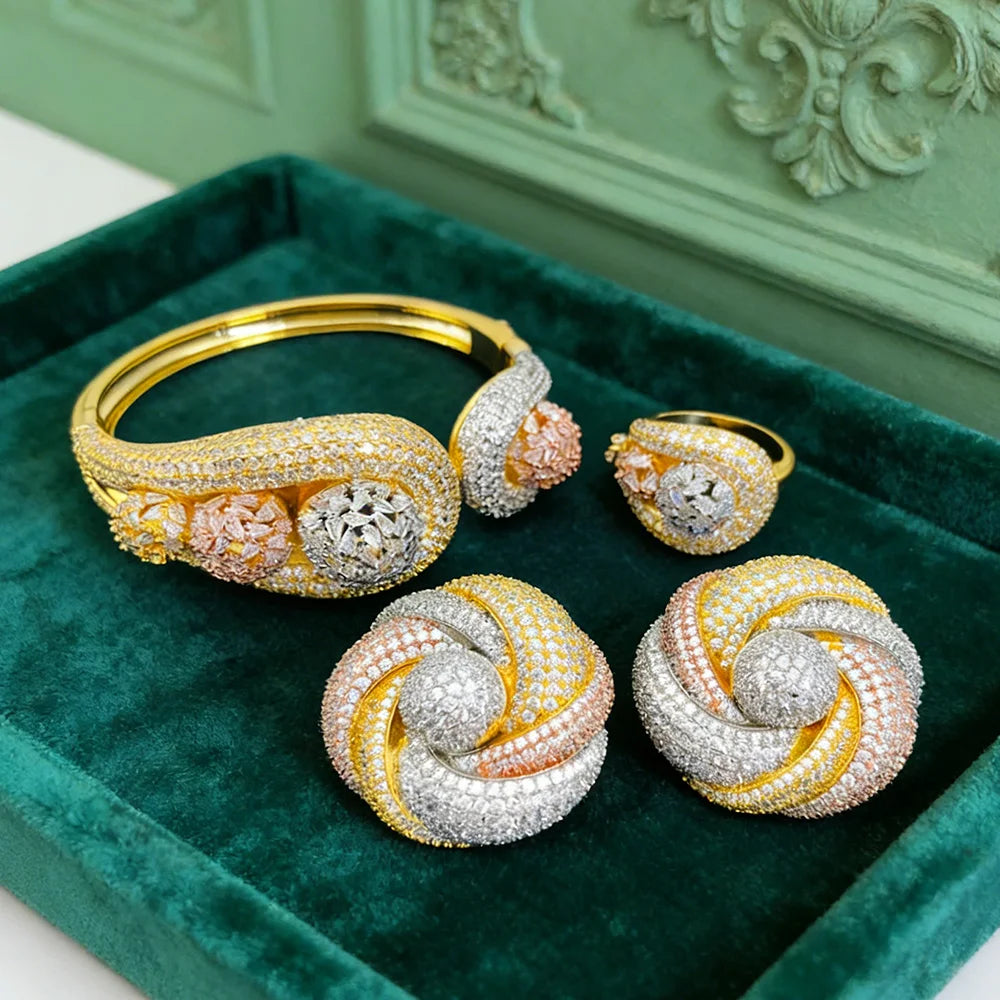 GODKI Personalize Luxury Lagos Big Bold BowKnot Bangles/Bracelet Ring Se For Women Wedding Full Zircon Dubai Bridal Jewelry 2026