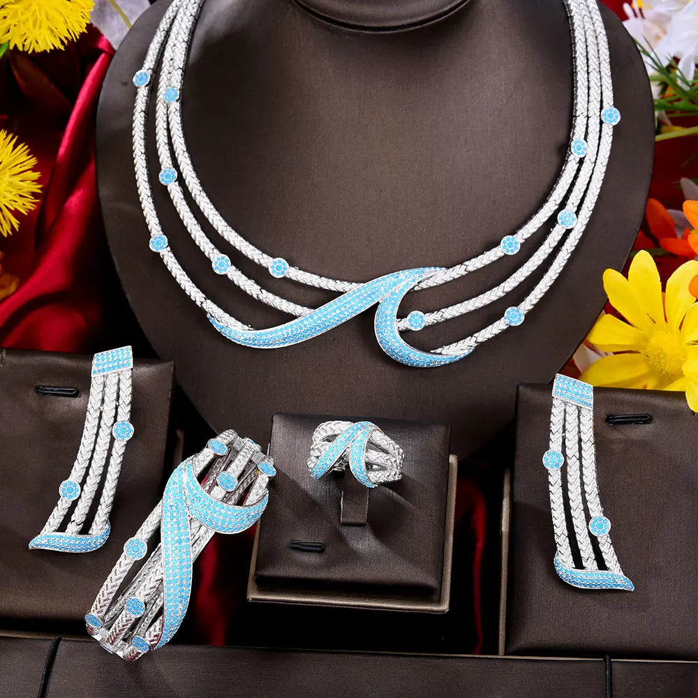 GODKI Leaf Charms 4Pcs Luxury Nigerian Jewelry Set For Women Wedding Cubic Zircon Dubai Bridal Necklace Earring Bangle Ring Set