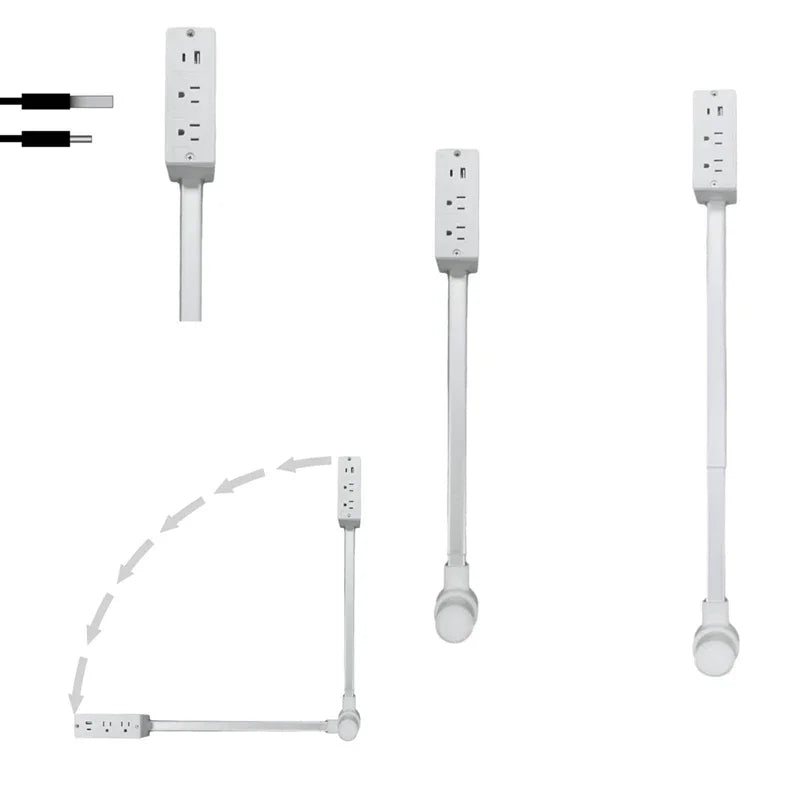 Rotates 180° Electrical Outlet Extender Adjustable Length Extension Cable US Plug Home Wall Desktop Ground Electric Socket