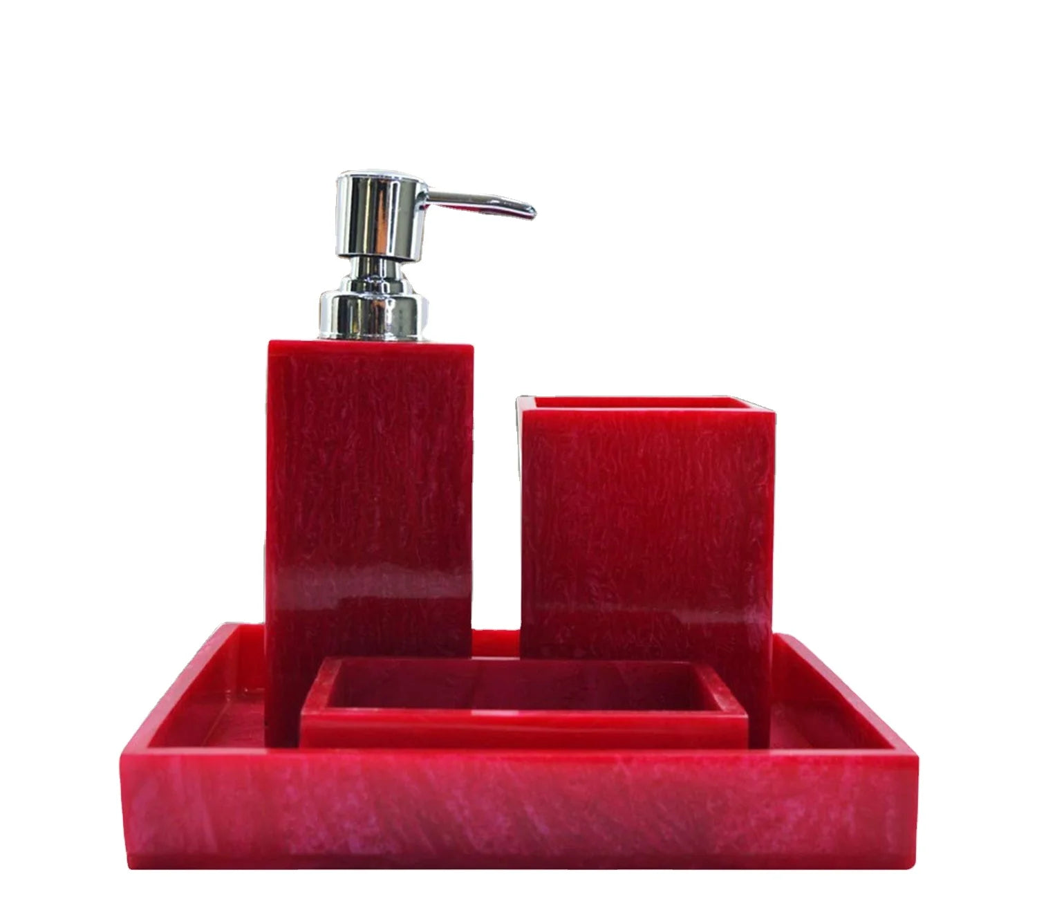Handmade Large Size Bathroom Tray Set of 4 Multi-Colour Accessory Soap Dispenser Tumbler From India